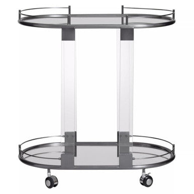 Oria Mirrored Glass Oval Drinks Trolley with Black Finish Frame