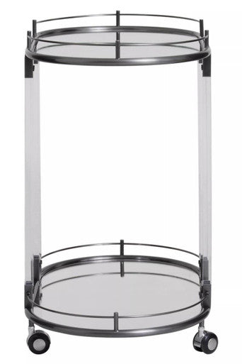 Oria Mirrored Glass Oval Drinks Trolley with Black Finish Frame
