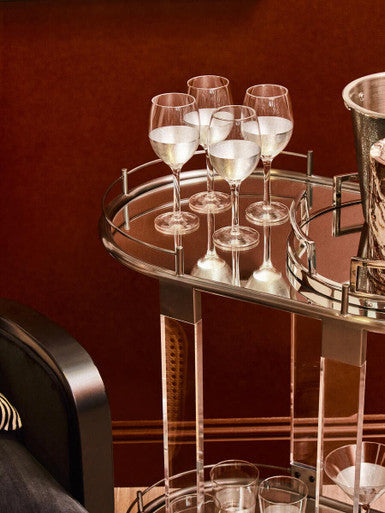 Oria Mirrored Glass Oval Drinks Trolley with Black Finish Frame
