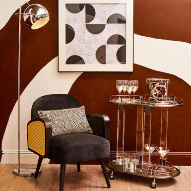 Oria Mirrored Glass Oval Drinks Trolley with Black Finish Frame