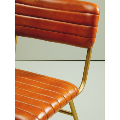 Buffalo Tan Leather Dining Chair With Gold Finish Frame
