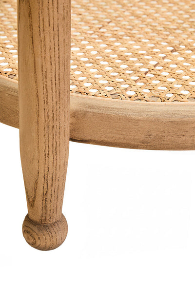 Grey Wash Elm Wood Side Table with Glass Top and Cane Shelf | Cebu