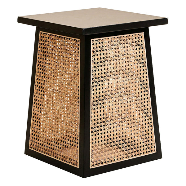 Cebu Black Wood and Natural Rattan Square Side Table