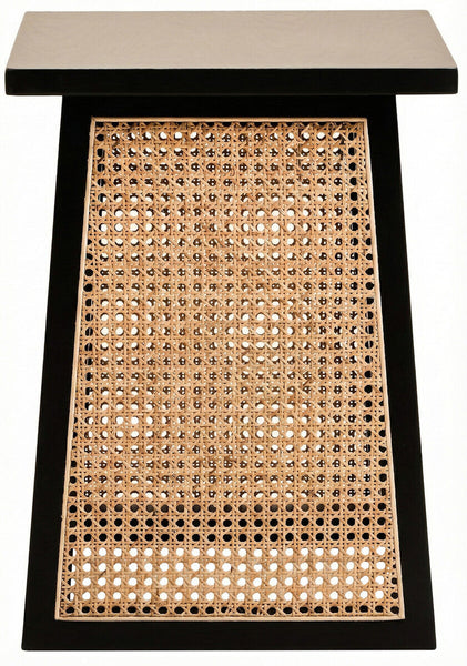 Cebu Black Wood and Natural Rattan Square Side Table