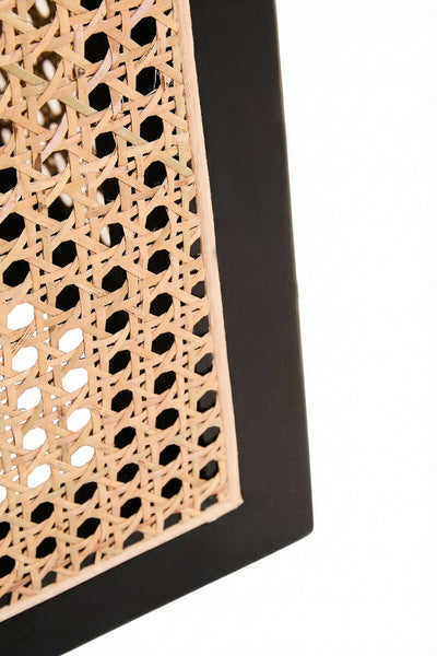 Cebu Black Wood and Natural Rattan Square Side Table