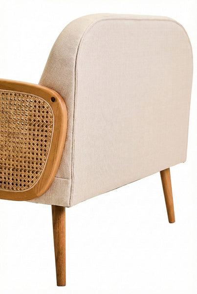 Cebu Ivory Fabric and Cane 2 Seat Sofa with Elm Wood Legs