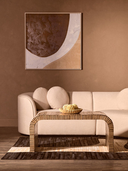 3 Seater Cream Linen Curved Sofa, Ovada