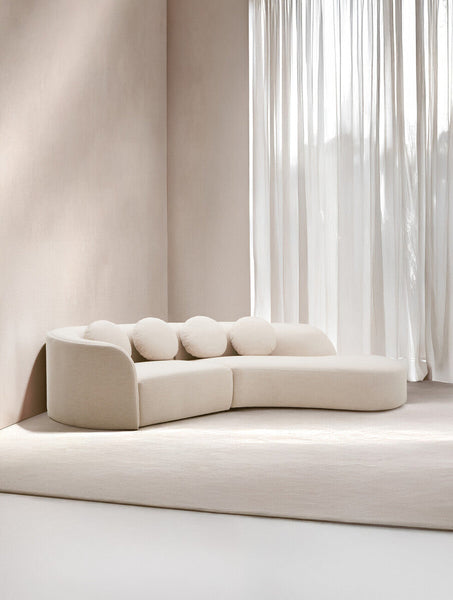 3 Seater Cream Linen Curved Sofa, Ovada