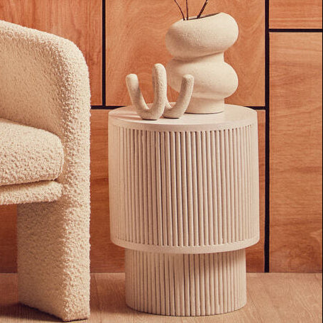 Walsa Whitewash Mango Wood Side Table with Ridge Detail