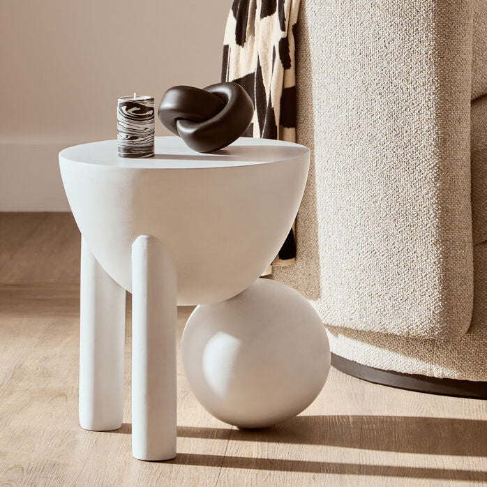 Walsa Whitewash Mango Wood Side Table with Ball Detail