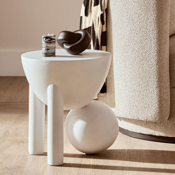 Walsa Whitewash Mango Wood Side Table with Ball Detail