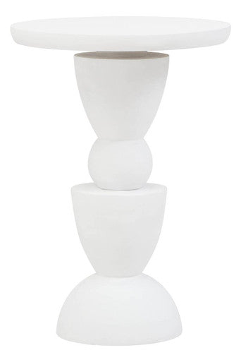 Whitewash Mango Wood Round Top Side Table with Sculptural Pedestal Base | Walsa