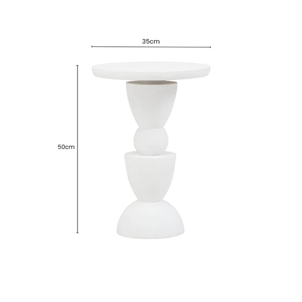 Whitewash Mango Wood Round Top Side Table with Sculptural Pedestal Base | Walsa