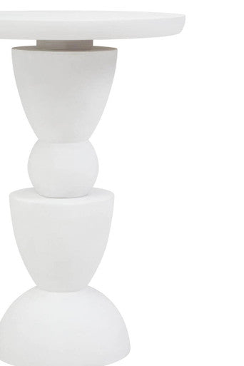 Whitewash Mango Wood Round Top Side Table with Sculptural Pedestal Base | Walsa
