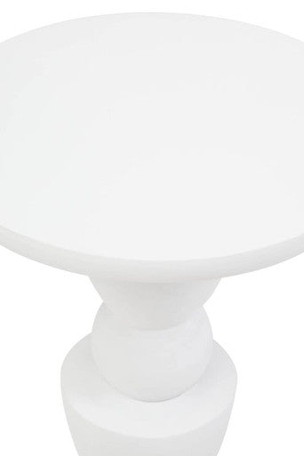 Whitewash Mango Wood Round Top Side Table with Sculptural Pedestal Base | Walsa