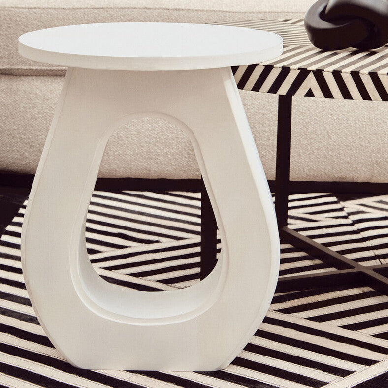Walsa Whitewash Mango Wood Side Table with Cutout Detail
