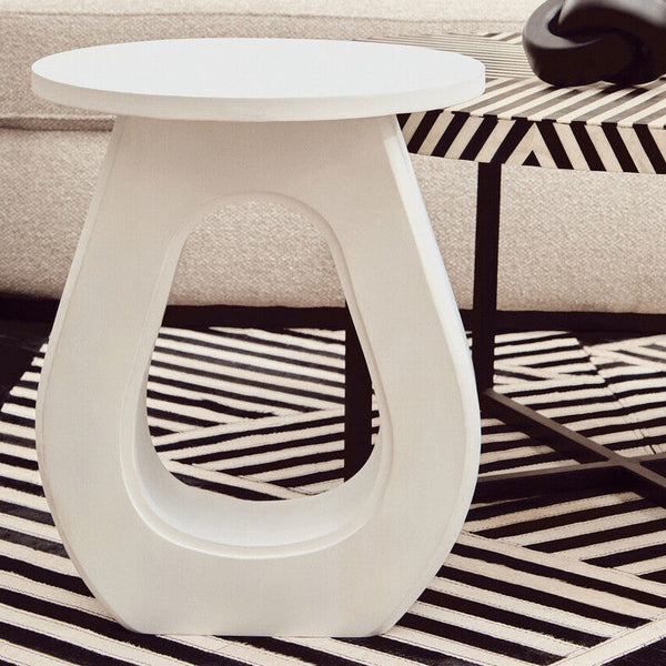 Walsa Whitewash Mango Wood Side Table with Cutout Detail
