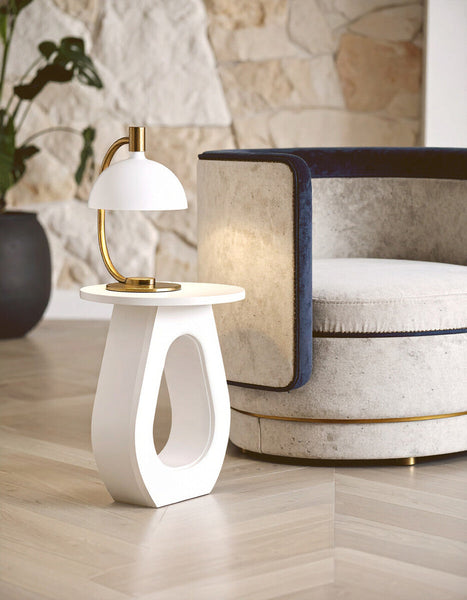 Walsa Whitewash Mango Wood Side Table with Cutout Detail