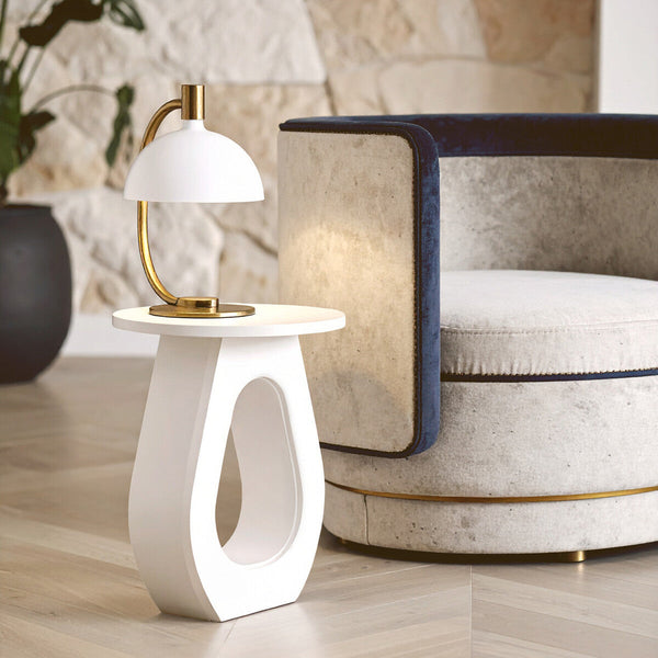 Walsa Whitewash Mango Wood Side Table with Cutout Detail