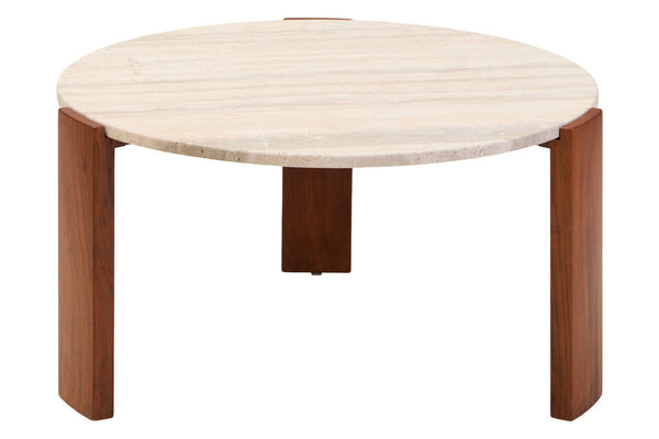 Palermo Travertine and Natural Acacia Wood Large Round Coffee Table