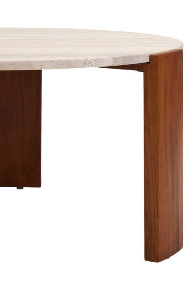 Palermo Travertine and Natural Acacia Wood Large Round Coffee Table