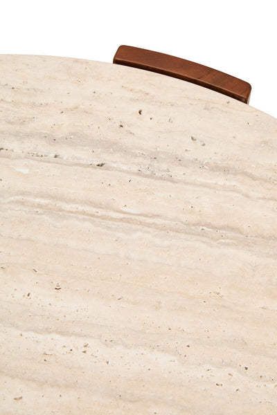 Palermo Travertine and Natural Acacia Wood Large Round Coffee Table