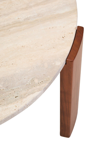 Palermo Travertine and Natural Acacia Wood Large Round Coffee Table