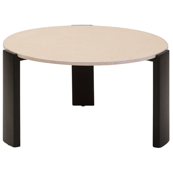 Palermo Cream Marble and Black Acacia Wood Large Round Coffee Table