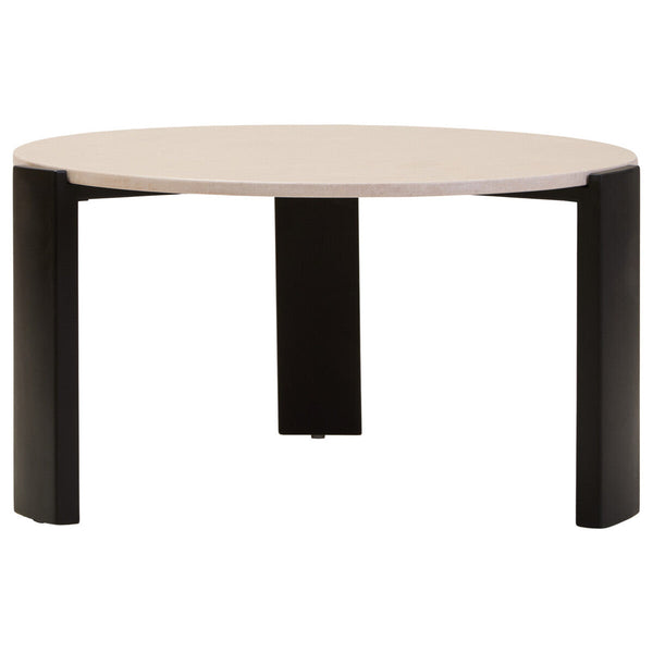 Palermo Cream Marble and Black Acacia Wood Large Round Coffee Table