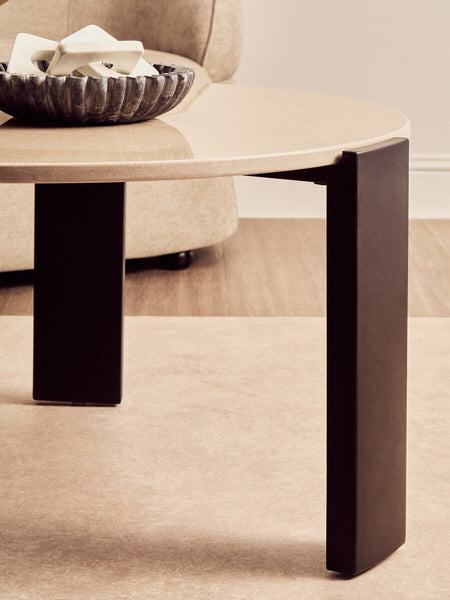Palermo Cream Marble and Black Acacia Wood Large Round Coffee Table