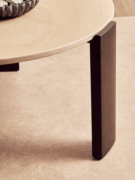 Palermo Cream Marble and Black Acacia Wood Large Round Coffee Table