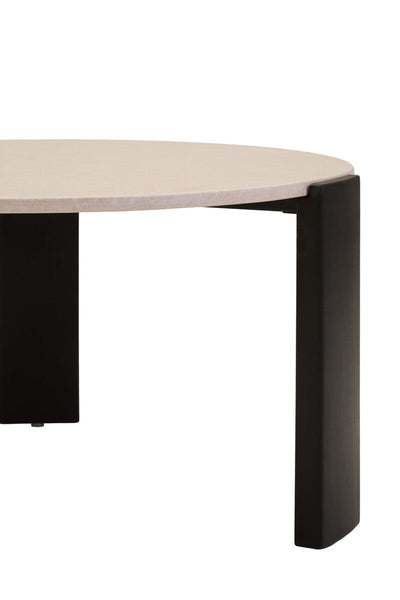 Palermo Cream Marble and Black Acacia Wood Large Round Coffee Table