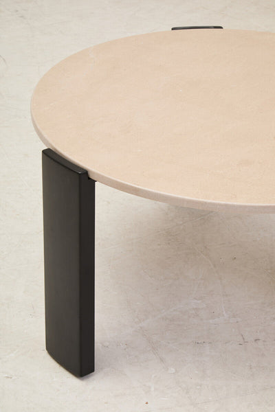 Palermo Cream Marble and Black Acacia Wood Large Round Coffee Table