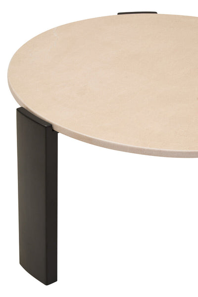 Palermo Cream Marble and Black Acacia Wood Large Round Coffee Table