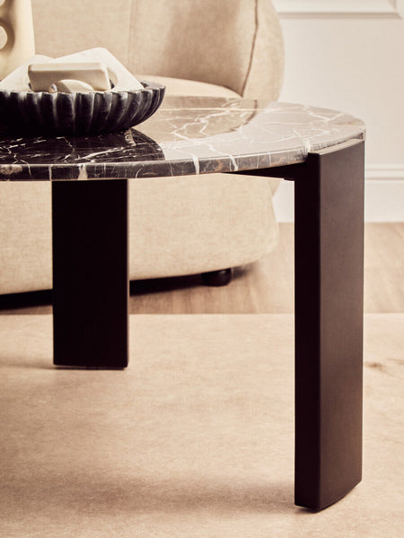 Palermo Black Marble and Acacia Wood Large Round Coffee Table
