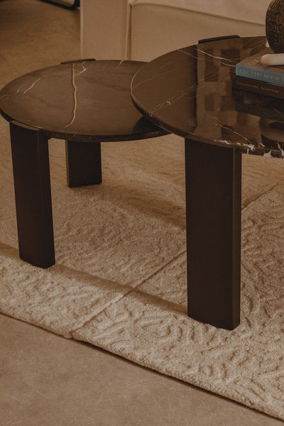 Palermo Black Marble and Acacia Wood Large Round Coffee Table
