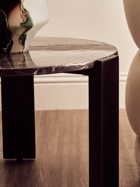Palermo Black Marble and Acacia Wood Small Round Coffee Table