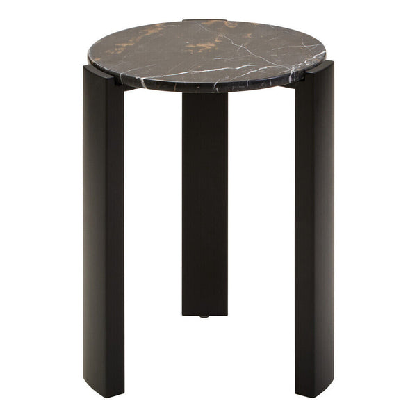 Black Marble Top Round Side Table with Black Acacia Wood Legs | Palermo