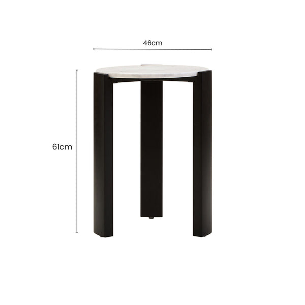Palermo White Marble and Black Acacia Wood Round Side Table