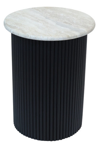 Walton Cream Travertine and Black Acacia Wood Side Table