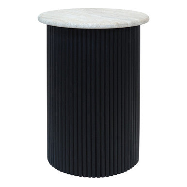 Walton Cream Travertine and Black Acacia Wood Side Table