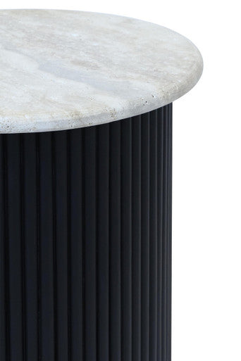 Walton Cream Travertine and Black Acacia Wood Side Table