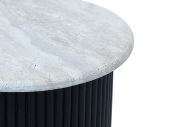 Walton Cream Travertine and Black Acacia Wood Side Table