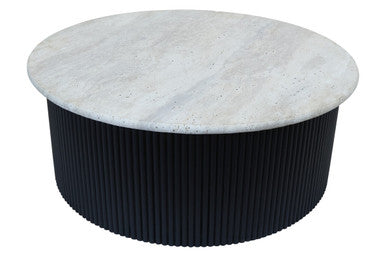 Walton Cream Travertine and Black Acacia Wood Coffee Table