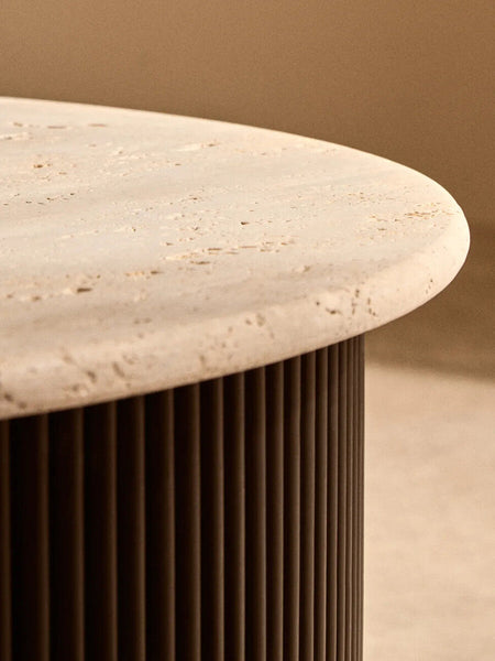 Walton Cream Travertine and Black Acacia Wood Coffee Table
