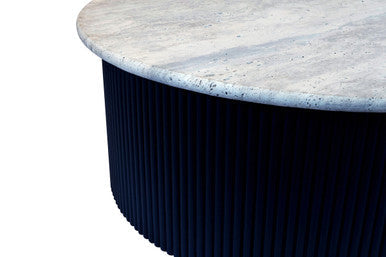 Walton Cream Travertine and Black Acacia Wood Coffee Table