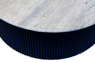 Walton Cream Travertine and Black Acacia Wood Coffee Table