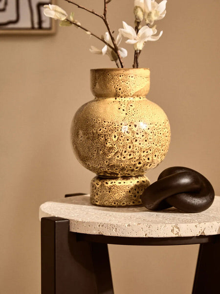 Winton Cream Travertine and Black Finish Acacia Wood Side Table
