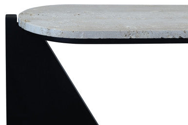 Winton Cream Travertine and Black Finish Acacia Wood Console Table