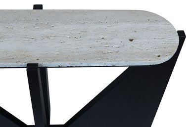 Winton Cream Travertine and Black Finish Acacia Wood Console Table